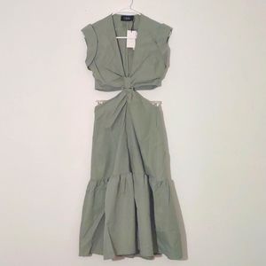 Cider Solid Cut Out Ruffle Midi Dress